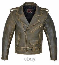 Men's Quality Distressed Genuine Leather Jacket Heavy Biker Brando Original YKK