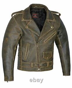 Men's Quality Distressed Genuine Leather Jacket Heavy Biker Brando Original YKK