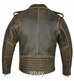 Men's Quality Distressed Genuine Leather Jacket Heavy Biker Brando Original YKK