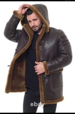 Men`s RAF Coat Brown Distressed Real Sheepskin Leather Jacket