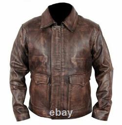 Men's Real Distressed Brown Genuine Leather Casual Wear Jacket