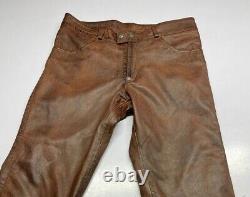 Men's Real Leather Bikers Pants Vintage/Distressed Leather 5 Pockets Biker Pants