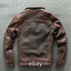 Men's Real Leather Distress Brown Biker Cafe Racer Vintage Leather Jacket