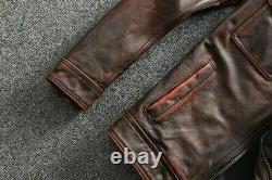 Men's Real Leather Distress Brown Biker Cafe Racer Vintage Leather Jacket