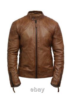 Men's Real Leather Vintage Distressed Rub Off Black/Burgundy/Tan Biker Jacket