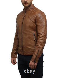 Men's Real Leather Vintage Distressed Rub Off Black/Burgundy/Tan Biker Jacket