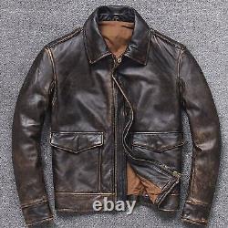 Men's Slim Fit Vintage Brown Distressed Pilot Flight Bomber Real Leather Jacket