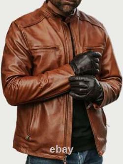 Men's Vintage Biker Cafe Racer Motorcycle Distressed Brown Real Leather Jacket