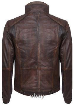 Men's Vintage Brown 100% Leather Retro Biker Jacket Distressed Motorcycle