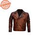 Men's Vintage Brown Distressed Leather Biker Jacket Classic Quilted Motorcycle