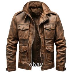 Men's Vintage Brown Distressed Leather Jacket