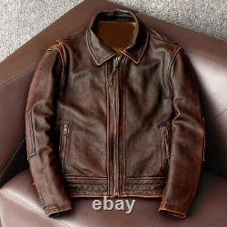 Men's Vintage Brown Distressed Leather Jacket Collard Real Sheep Leather Jacket