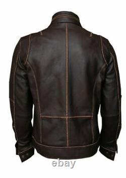 Men's Vintage Brown Distressed Real Leather Motorcycle Cafe Racer Biker Jacket