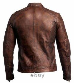 Men's Vintage Cafe Racer Disstressed Brown Biker Genuine New Leather Jacket