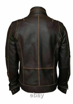 Men's Vintage Cafe Racer Motorcycle Biker Jacket Distressed Brown Real Leather