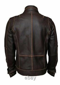 Men's Vintage Cafe Racer Motorcycle Brown Biker Distressed Real Leather Jacket