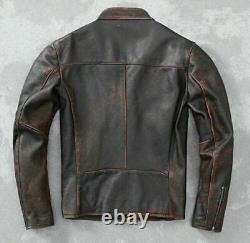 Men's Vintage Distessed New Stylish Cafe Racer Distressed Real Leather Jacket