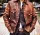 Men's Vintage Distressed Brown Buttoned Genuine Lambskin Biker Leather Jacket