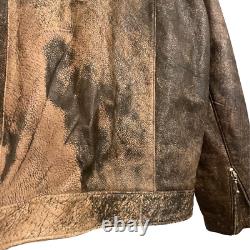 Men's Vintage Distressed Brown Leather Jacket 1980s Biker Zip Genuine Size M / L