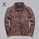 Men's Vintage Distressed Brown Leather Trucker Jacket Crackled Genuine Leather