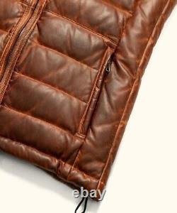 Men's Vintage Distressed Brown Sheep Leather Puffer Vest