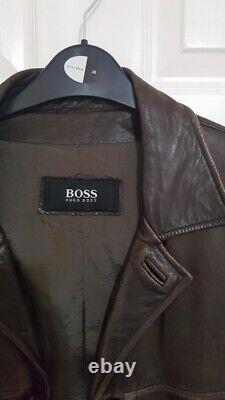 Men's Vintage Distressed Hugo Boss Lamb's Leather Jacket. Brown. Size UK 38