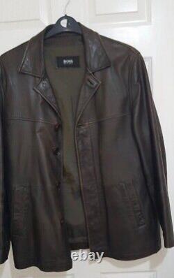 Men's Vintage Distressed Hugo Boss Lamb's Leather Jacket. Brown. Size UK 38