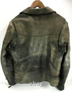 Men's Wilsons Distressed Belted Motorcycle Jacket Brown Leather Sz M