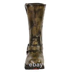 Mens 11 Motorcycle Biker Distressed Brown Harness Square Toe Boots Shoes Sacc