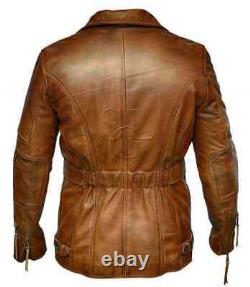 Mens 3/4 Motorcycle Biker Brown Distressed Vintage Leather Jacket