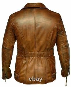 Mens 34 Motorcycle Biker Distressed Brown Vintage Leather Jacket