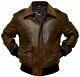 Mens A2 Aviator Bomber G1 Flight Navy Distressed Brown Real Retro Leather Jacket