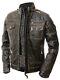 Mens Abraci Biker Vintage Cafe Racer Distressed Brown Real Leather Jacket