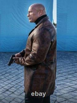 Mens Agent John Hartley Dwayne Johnson Red Notice Brown Real Leather Jacket Coat