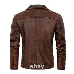 Mens Air Force Vintage Biker Distressed Brown Slim Fit Retro Real Leather Jacket