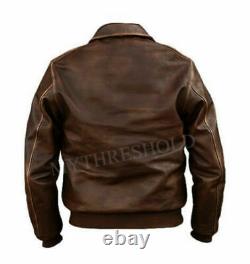 Mens Aviator A-2 Real Leather Bomber Brown Distressed Flight Vintage Jacket