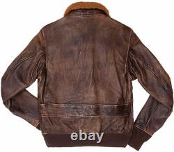 Mens Aviator Navy G-1 Flight Brown Distressed Leather Jacket