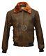Mens Aviator Navy G-1 Flight Jacket Distressed Brown Leather Bomber Real Jacket