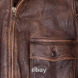 Mens Aviator Navy G-1 Flight Jacket Real Brown Distressed Leather Bomber Jacket