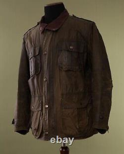 Mens BARBOUR Trooper Jacket Waxed Wax Coat Military Work Distressed Brown Size L
