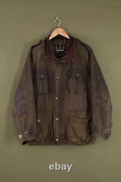 Mens BARBOUR Trooper Jacket Waxed Wax Coat Military Work Distressed Brown Size L