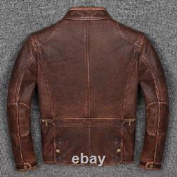 Mens Biker Cafe Racer Vintage Motorcycle Distressed Brown Cowhide Leather Jacket