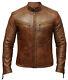 Mens Biker Club New Classic Diamond Vintage Distressed Brown Real Leather Jacket