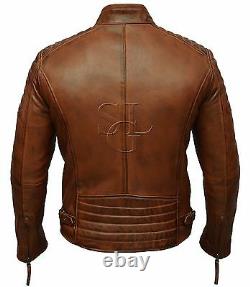 Mens Biker Club New Classic Diamond Vintage Distressed Brown Real Leather Jacket