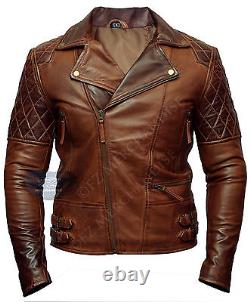 Mens Biker Motorcycle Distressed Brown Leather Jacket
