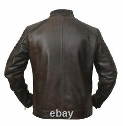 Mens Biker Motorcycle Distressed Brown Leather Jacket-BNWT