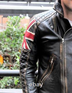 Mens Biker Motorcycle Genuine Brown Distressed Leather Jacket New Xs-3xl Vintage
