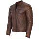 Mens Biker Motorcycle Genuine Brown Vintage Distressed Leather Jacket New Xs-3xl