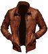 Mens Biker Motorcycle Riding Distressed Brown Bomber Winter Leather Jacket