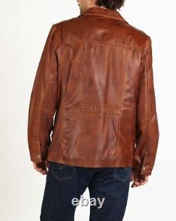 Mens Biker Motorcycle Vintage Cafe Racer Distressed Brown Leather Jacket M26